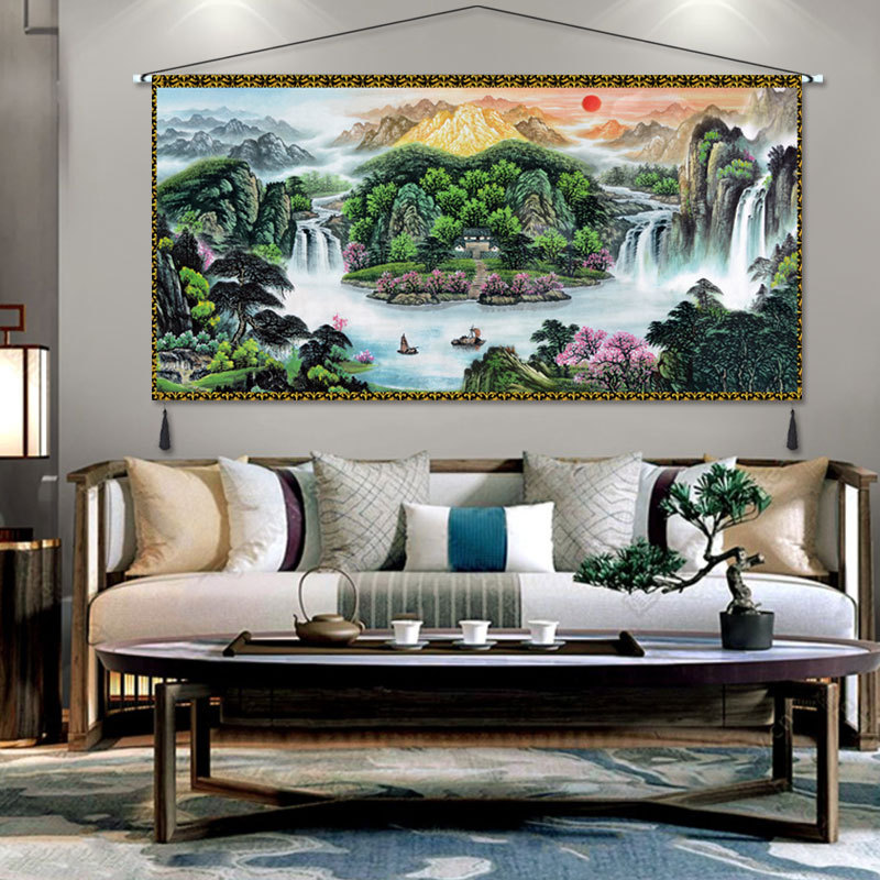 热销y0ez批发挂布背景布中式山水画挂毯床头沙发卧室客厅办公室墙