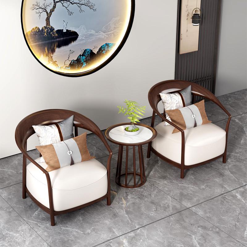 新中式乌金木实木单人沙发椅售楼洽谈圈椅桌椅布艺处阳台椅三件套