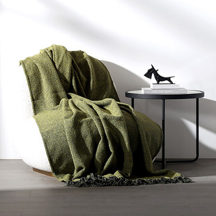 装 黄绿色搭毯床尾巾毯民宿酒店客厅沙发主卧床搭样板房间软装 饰毯