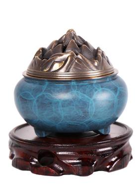 杨铜记铜香炉摆件火焰蓝彩铜烧色工艺线香盘香熏香炉