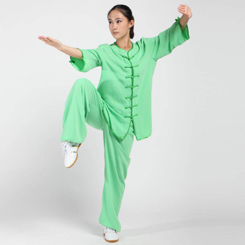 劲秋冬棉加丝极中袖太极服女士练功服花扣木兰服表演服晨练服装