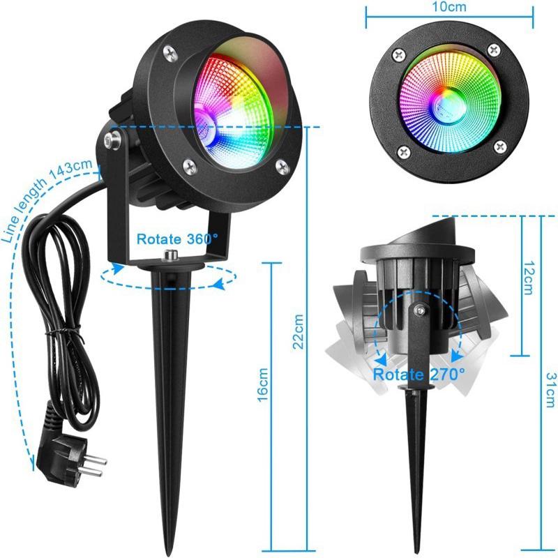 RGB草坪灯户外防水聚光花园景观投光灯25WRF无线遥控插地灯