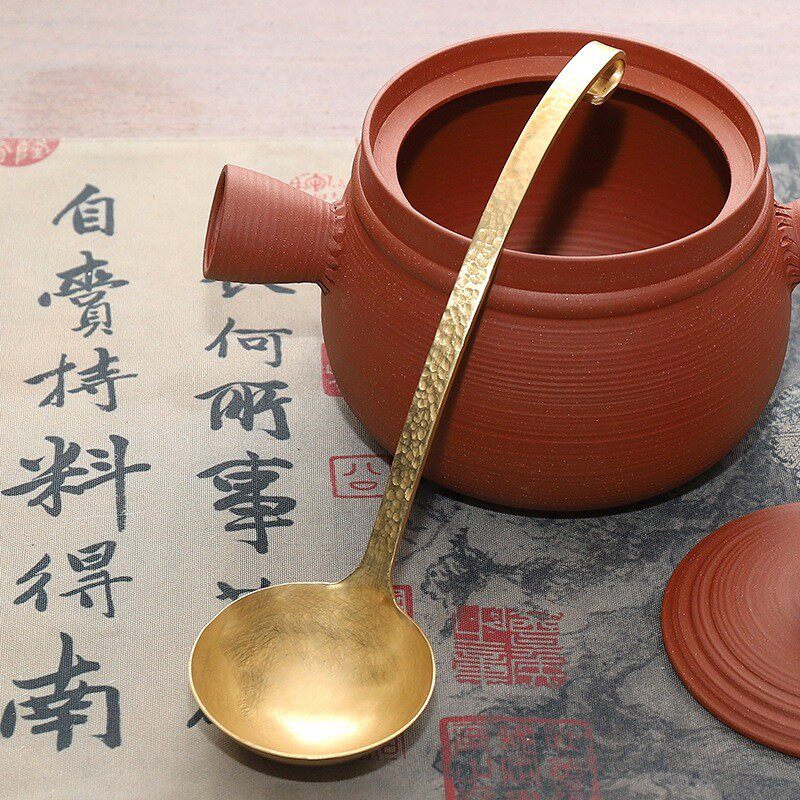 若容茶艺黄铜分茶器长柄水舀子煮茶器分茶勺围炉煮茶舀子茶道零配