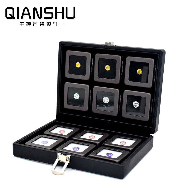 热销pu箱子中号只盒12位金属装裸钻箱便携式拉扣珠宝箱子