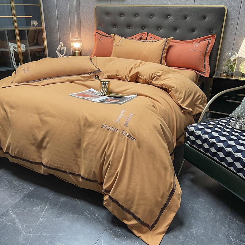 轻奢水洗棉床单床上四件套夏季磨毛刺绣床笠被套罩单件单人三件套