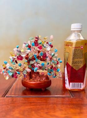 粉水晶摇钱树摆件大招财宝树树家居饰品酒柜家装创意客厅电视柜