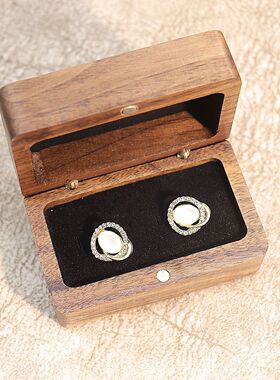 长方形婚礼对戒包装盒黑色饰品盒木质结婚戒指盒首饰收纳盒胡桃木