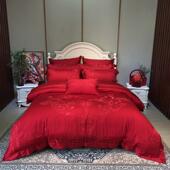 2u8k140结婚匹马棉刺绣四件套大红色婚庆龙凤支被套新婚