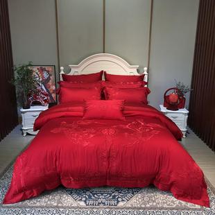2u8k140支马匹棉刺绣四件套大红色婚庆龙凤结婚被套新婚