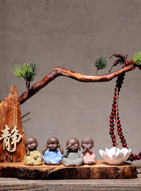 5zw书架古典古玩架家居装饰摆件中式工艺品乔迁小沙弥桌面茶柜装