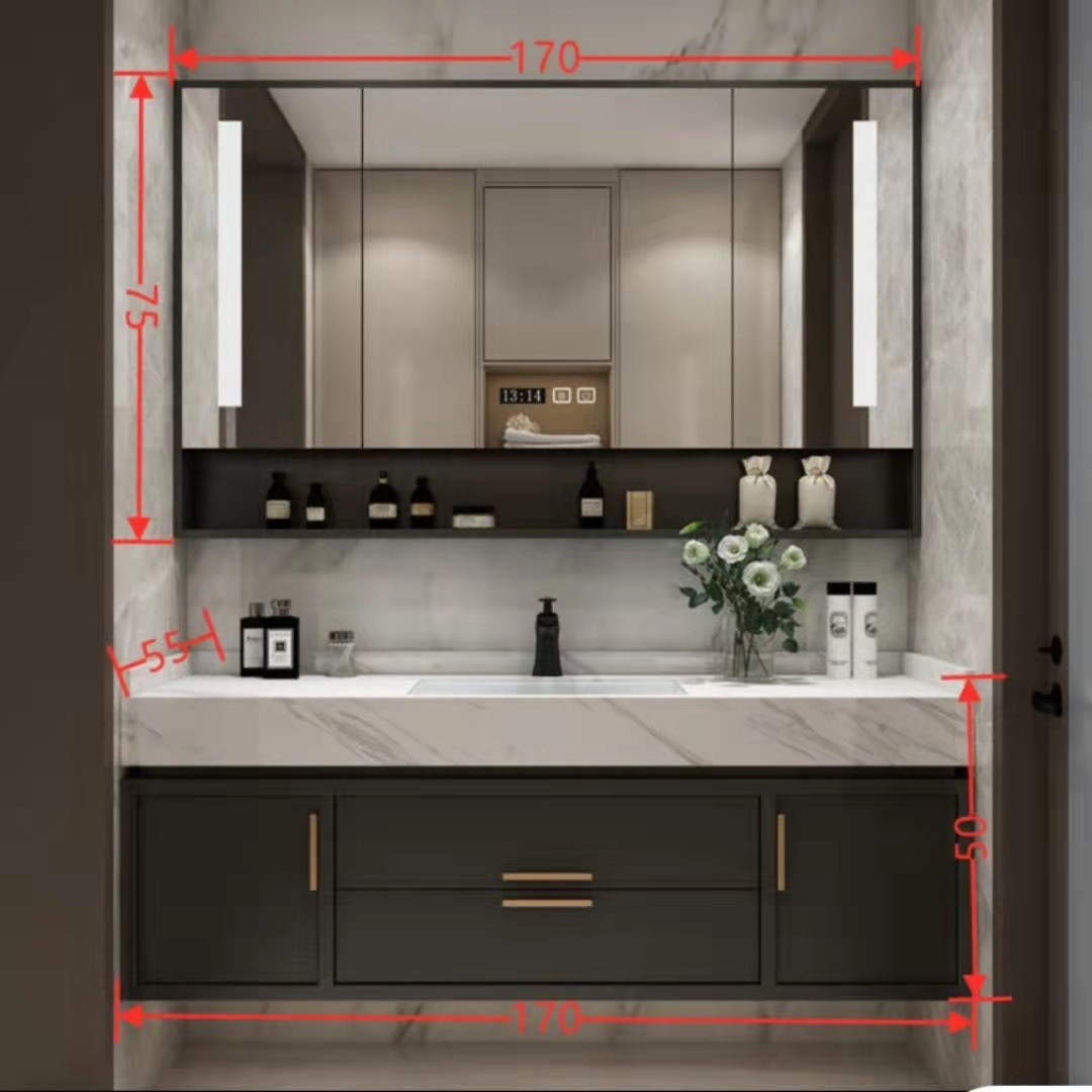 北欧浴室柜组合轻奢智能大理石双盆台盆柜洗脸洗手池卫生间洗漱台