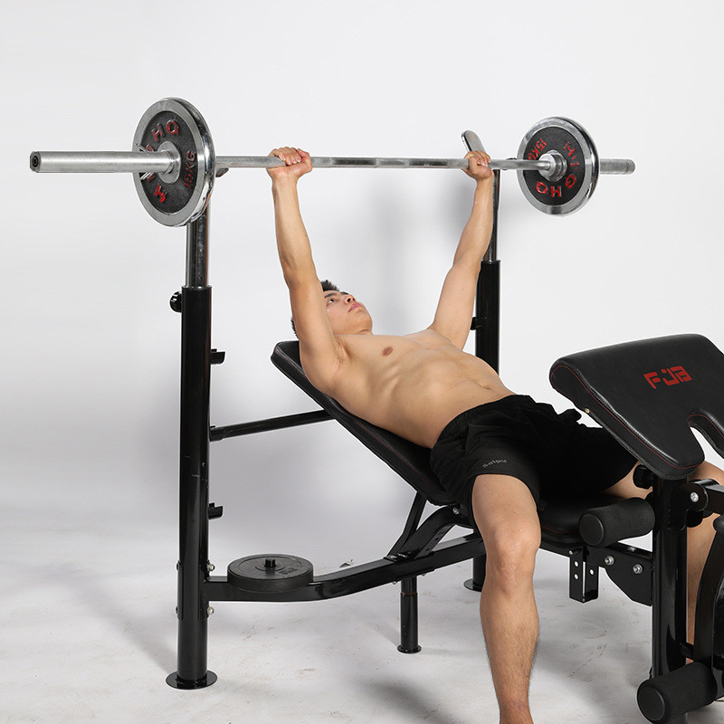 厂家直销卧推架家用杠铃架多功能扛玲折叠床一体器械举重健身器材