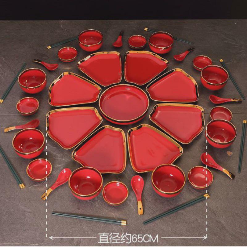 碗碟套装家用扇形圆桌摆盘火锅创意拼盘餐具过年团圆餐具菜盘子