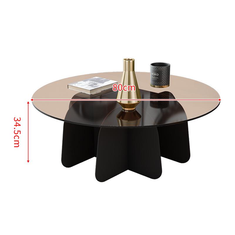 现代北欧风轻奢茶几简约钢化玻璃圆形茶桌小户型家用铁艺客厅边几