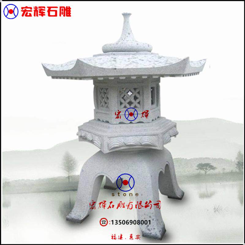 供应园艺石雕灯笼雪丸见石灯笼白麻石春日型灯笼高60公分