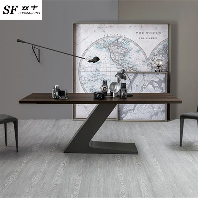 现代简约实木办公桌办公室主管单人电脑桌创意z字铁艺长条会议桌
