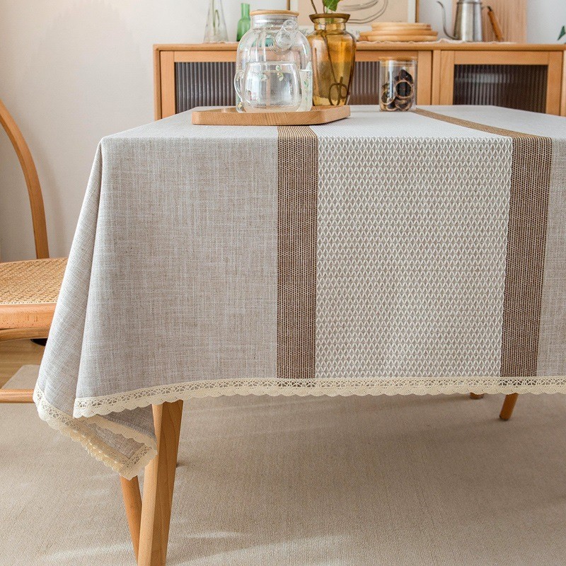 日式棉麻餐桌布长方形条纹高级感文艺轻奢现代简约茶几布盖布布艺