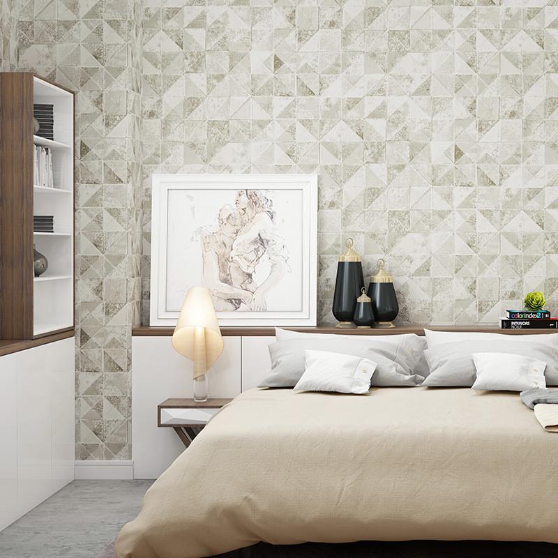 北欧风格蓝色马赛克瓷砖格子墙纸卧室客厅饭店背景墙壁纸现代简约