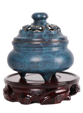 杨铜记铜香炉摆件火焰蓝彩铜烧色工艺线香盘香熏香炉