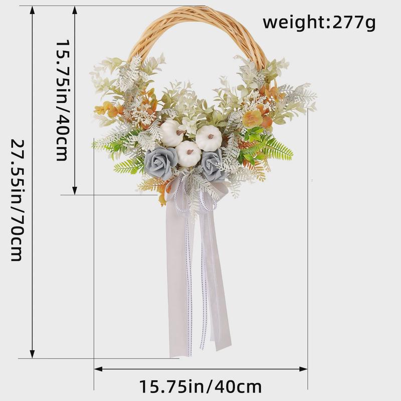 纵鸿秋季仿真花风白南瓜花环丰收节庭院门前装饰田园枯枝藤圈门挂