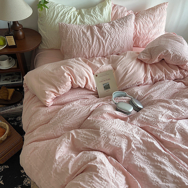 ins被套简约淡米黄小泡泡纱床单笠少女心1.8m1.5床上用品三四件套,床上用品,床品套件/四件套/多件套,淘宝优惠券,粉丝福利购,淘宝优惠卷