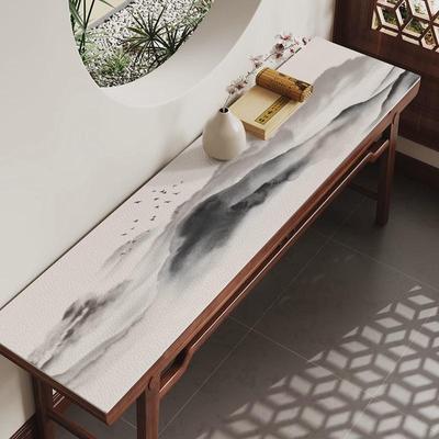 新中式长条桌垫窄条案供桌条几台布家用可擦洗皮革玄关柜茶几桌布