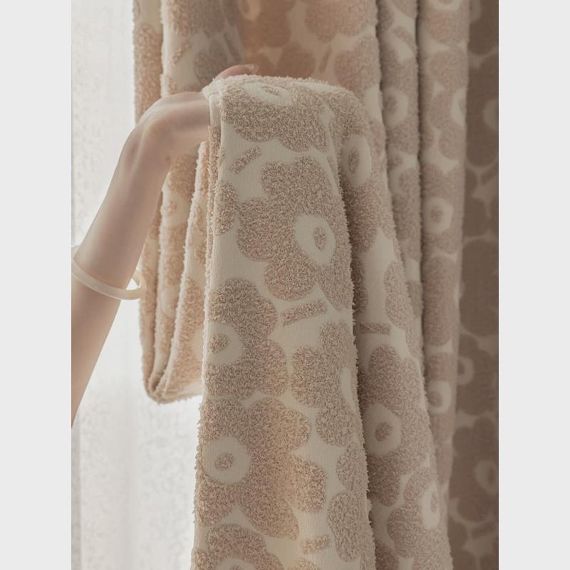 新款法式奶油ins风公主女孩房毛圈绒卧室尼可花花客厅尤遮光窗帘