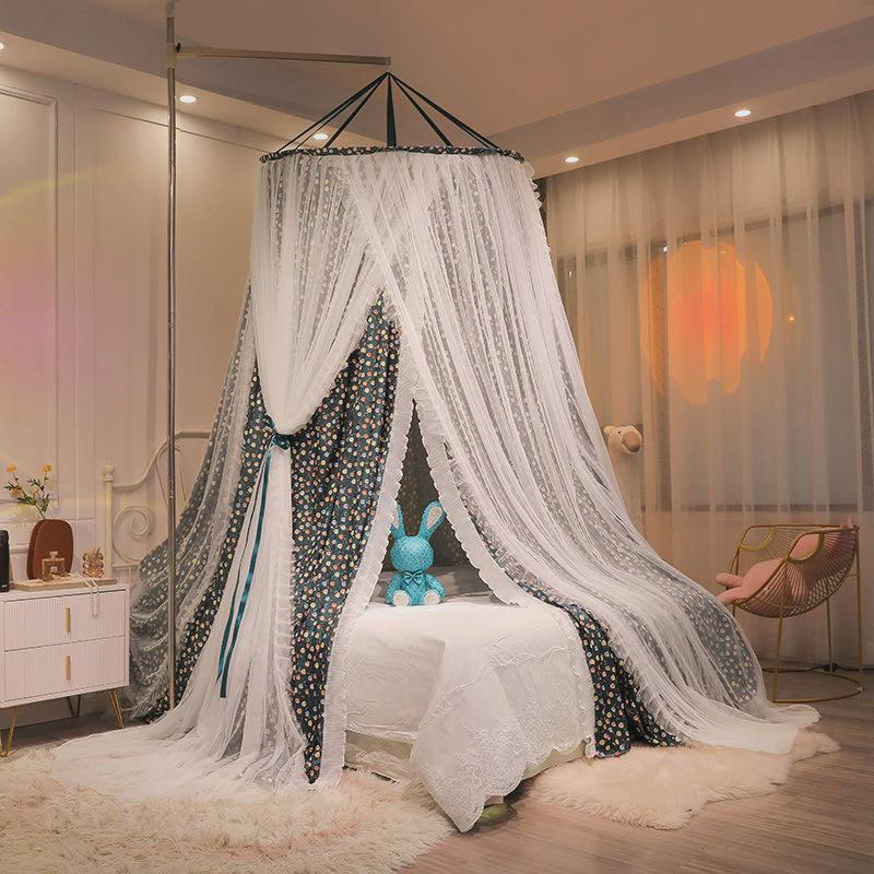 纱幔双层遮光圆顶床帘蚊帐公主风加密免安装蚊帐帐纱卧室强遮光