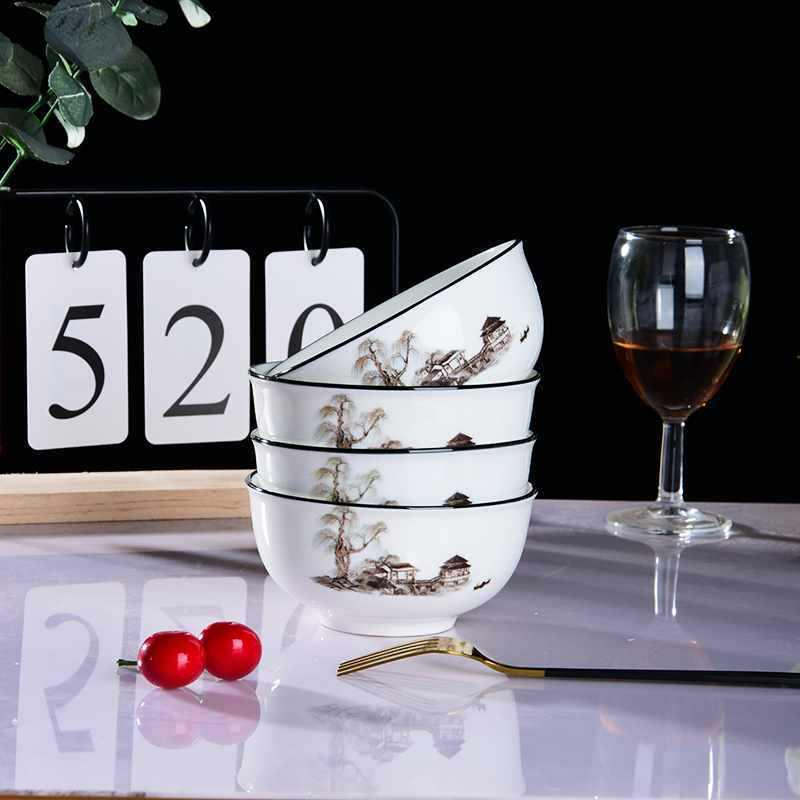 家用5寸小碗家庭吃饭碗陶瓷碗10个装创意图案印花米饭碗十个套装