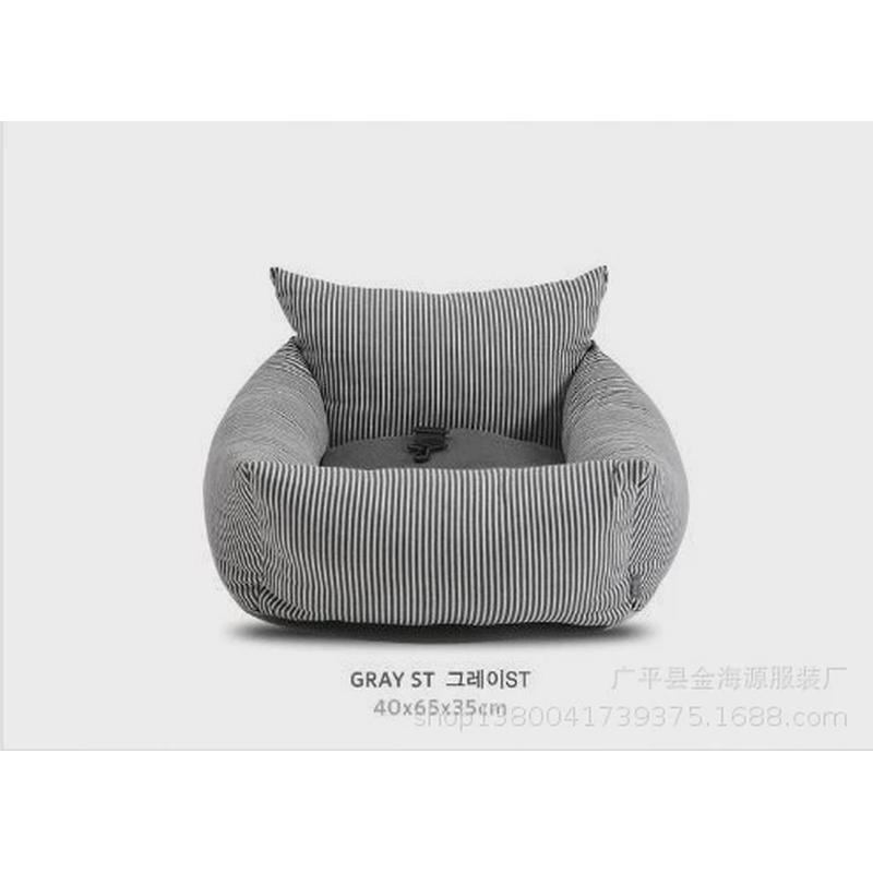 亚麻款灰色条纹藏蓝车载狗窝汽车垫宠物韩版居家旅行安全座椅