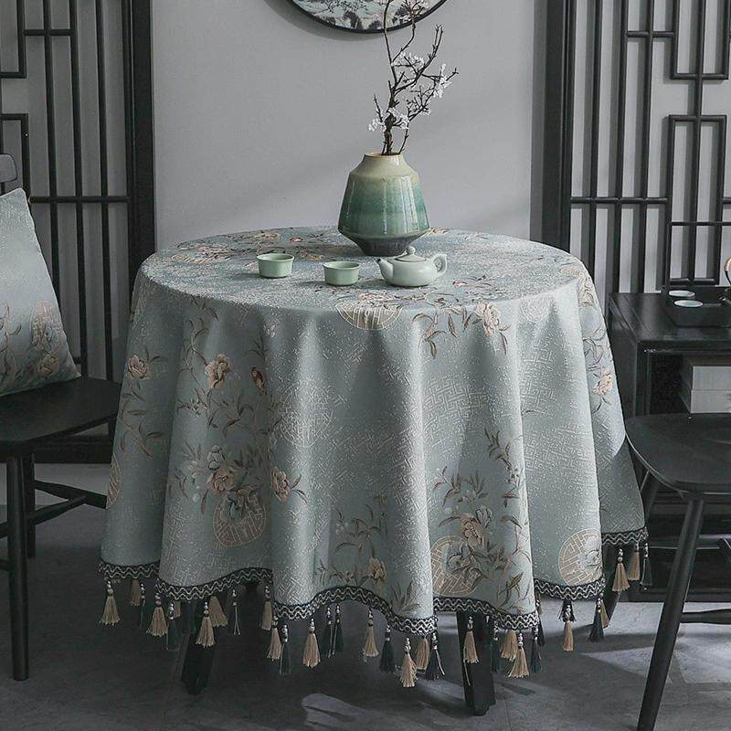 新中式小圆桌桌布小茶几家用圆形盖布棉麻餐桌布艺中国风古典台布