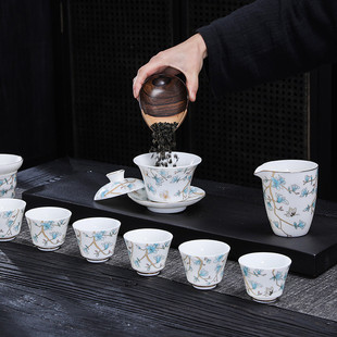 盖碗品茗茶杯公道杯过滤小茶盏 陶瓷整套功夫羊脂玉白瓷茶具套装