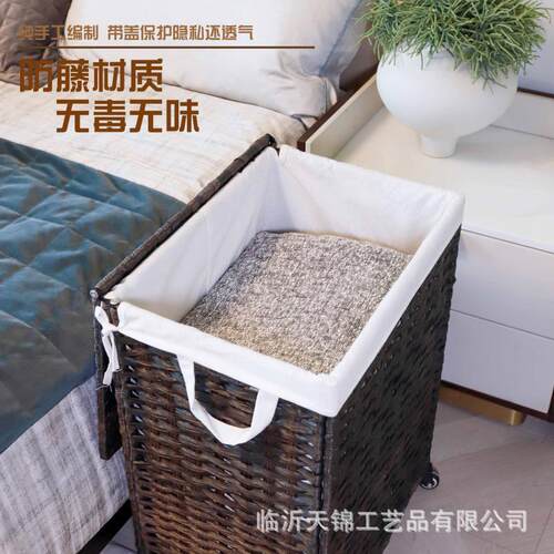 仿藤编织脏衣篮滑轮脏衣篓可折叠手提家用收纳筐防水透气洗衣篮