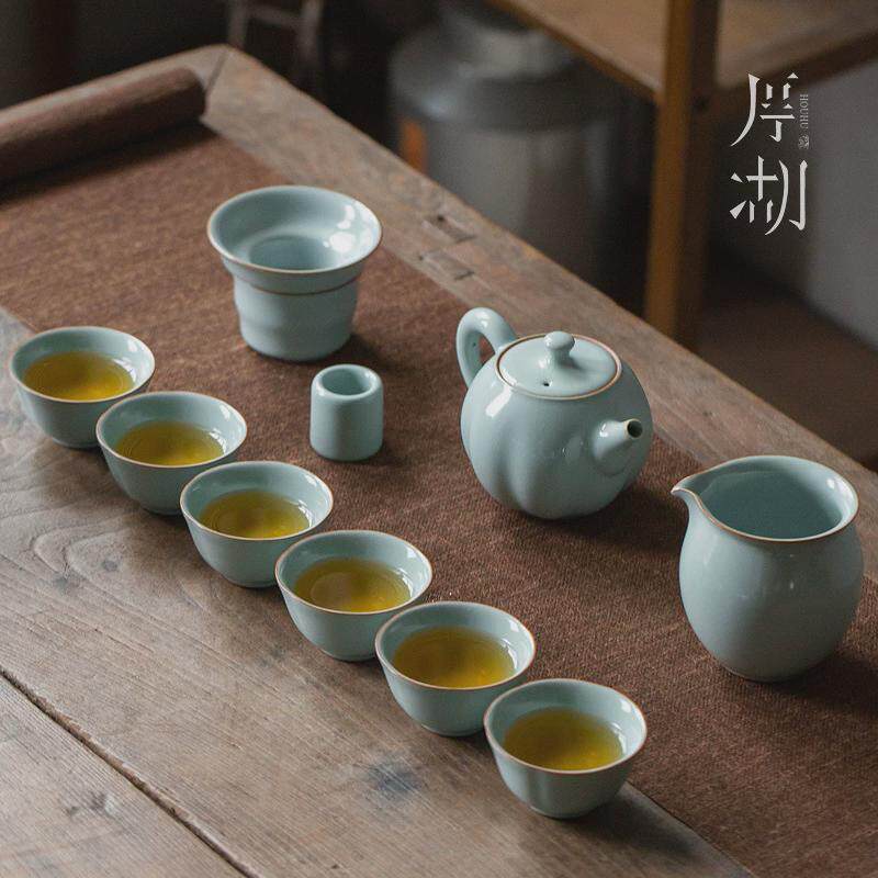 火宴烽汝窑天青茶壶茶具泡茶套装复古汝瓷开片可养盖碗整套礼盒装