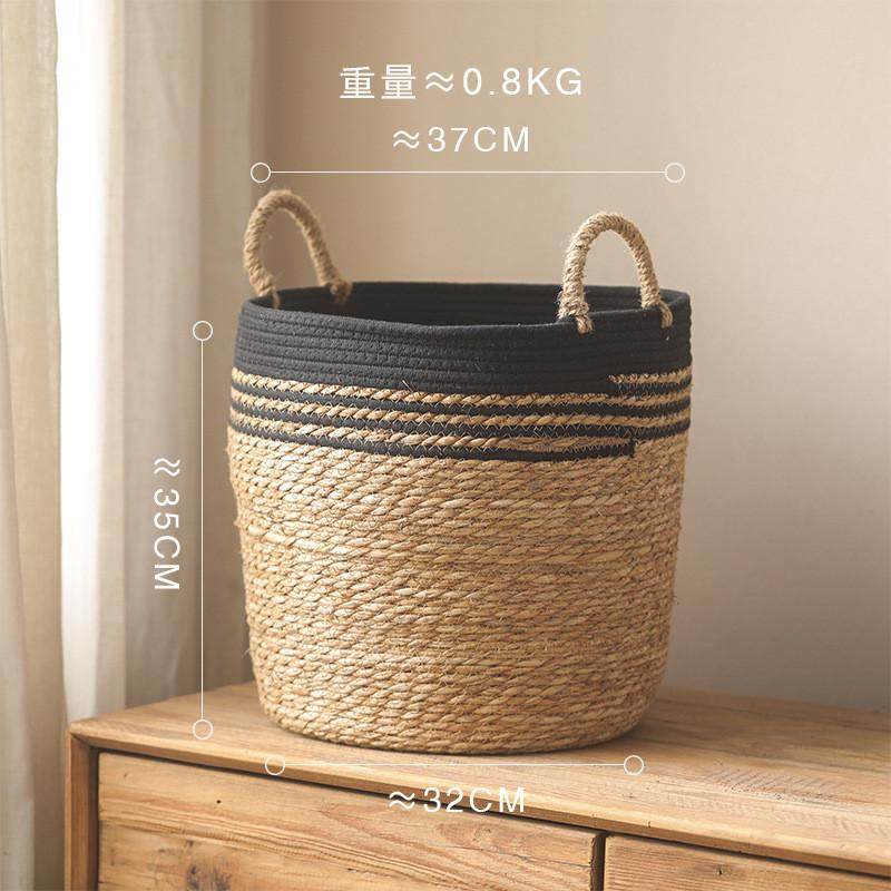 手工黑边线蒲草草编双耳装饰篮子落地花盆客厅花篮篮装饰花瓶,家居饰品,装饰摆件,淘宝优惠券,粉丝福利购,淘宝优惠卷