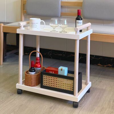 木制小推车可客厅沙发边几多层置物架移动茶几奶油轻奢带轮收纳架