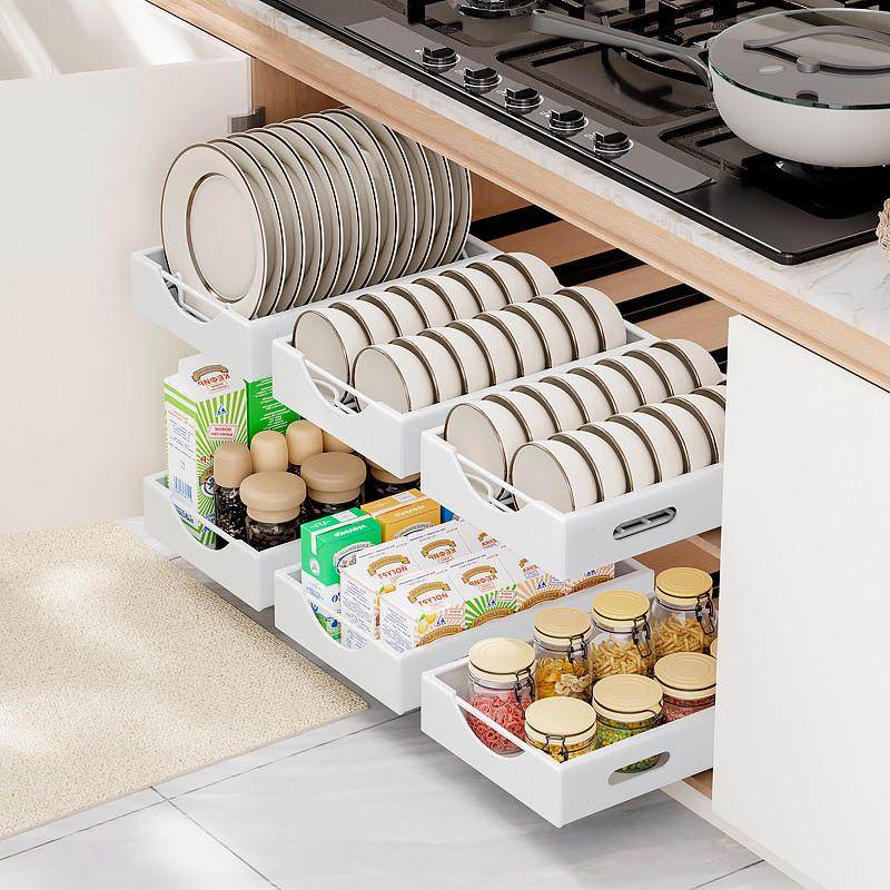 厨房碗碟收纳架橱柜内抽屉置物架免安装抽拉碗架拉篮放碗筷沥水架,厨房/烹饪用具,碗架,淘宝优惠券,粉丝福利购,淘宝优惠卷