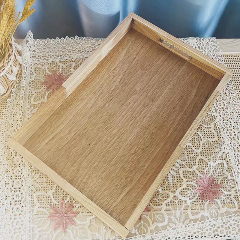 XEI3木质中式实木托盘家用长方形玻璃茶盘黑胡桃木餐盘提手水
