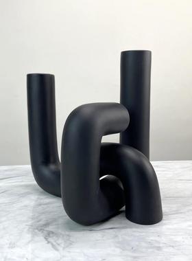 轻奢电镀弯管摆件样板间创意扭曲花器花瓶客厅茶几电视柜装饰摆设