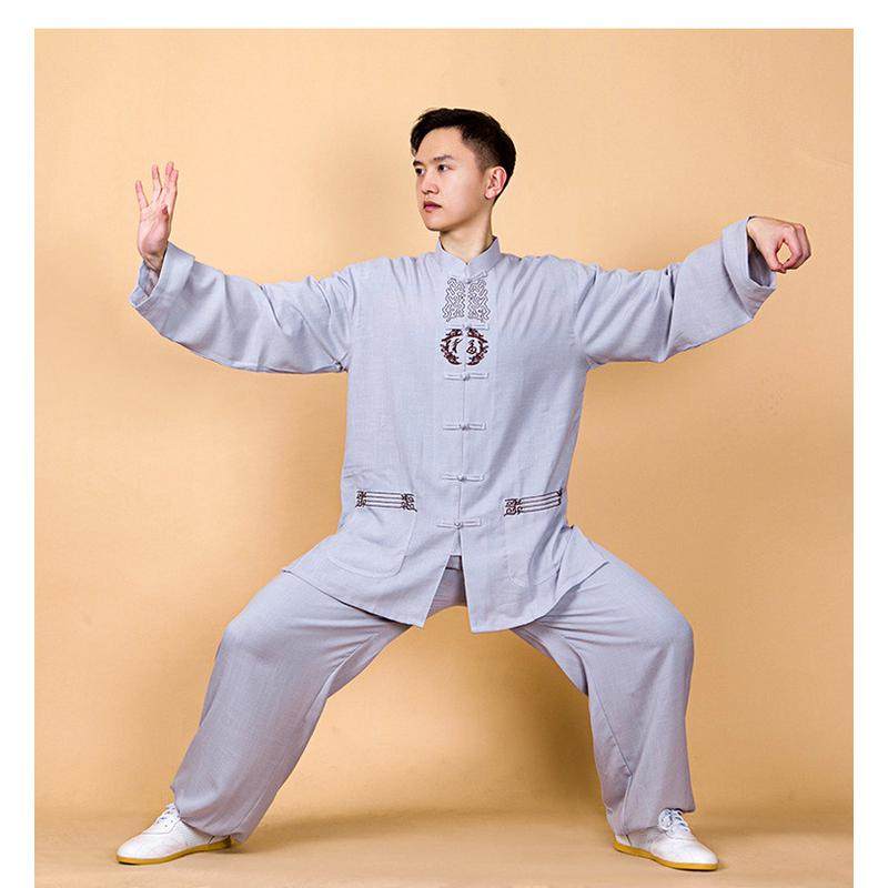 小和山福中国风棉麻亚麻太极服男刺绣太极拳练功裤春秋服装女夏季