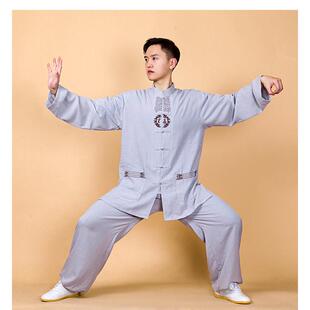 小和山福中国风棉麻亚麻太极服男刺绣太极拳练功裤春秋服装女夏季