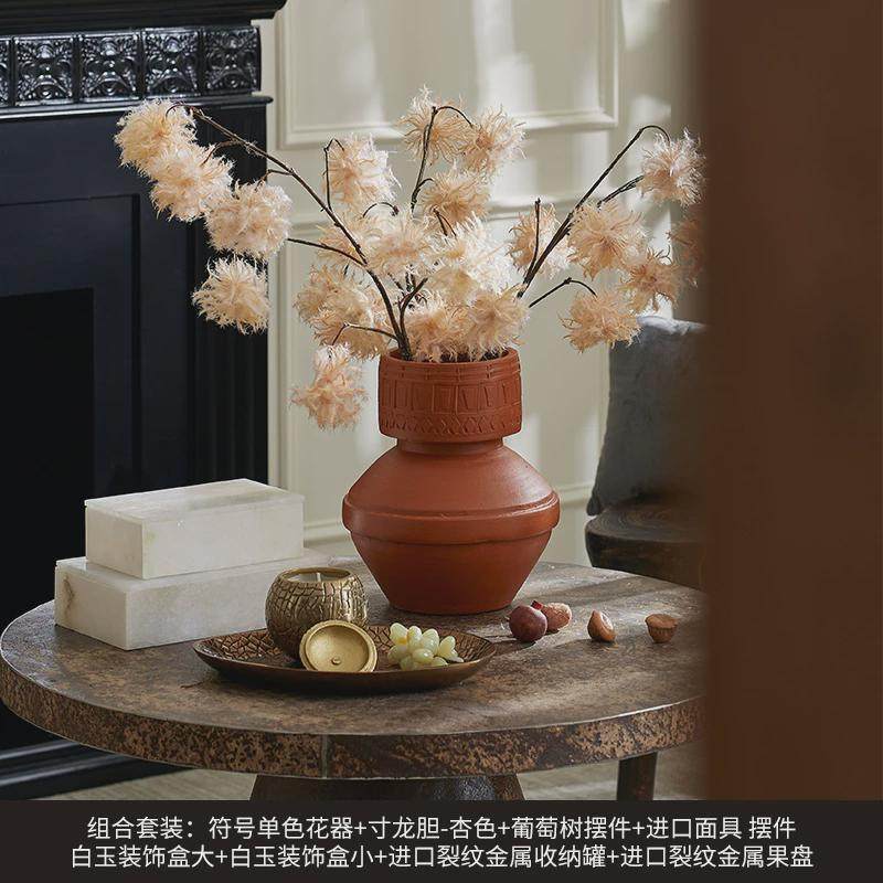 软装壁炉装饰柜摆件粗陶花瓶样板间工艺品家居法式复古高级感好物