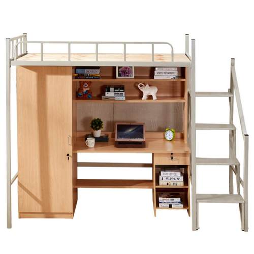 供应青年公寓大学生带爬梯铁架床可定上床下桌员工宿舍高低床