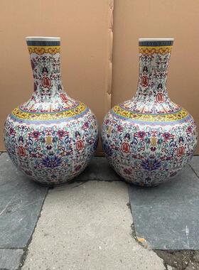 景德镇陶瓷花瓶珐琅批大号天球落地花瓶家居时尚复古摆件摆设彩