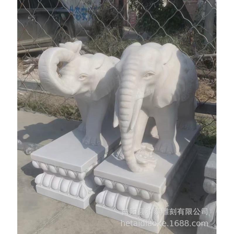 晚霞一对动物石雕庭院水池吐水鲤鱼公园景区麒麟大象红装饰摆件