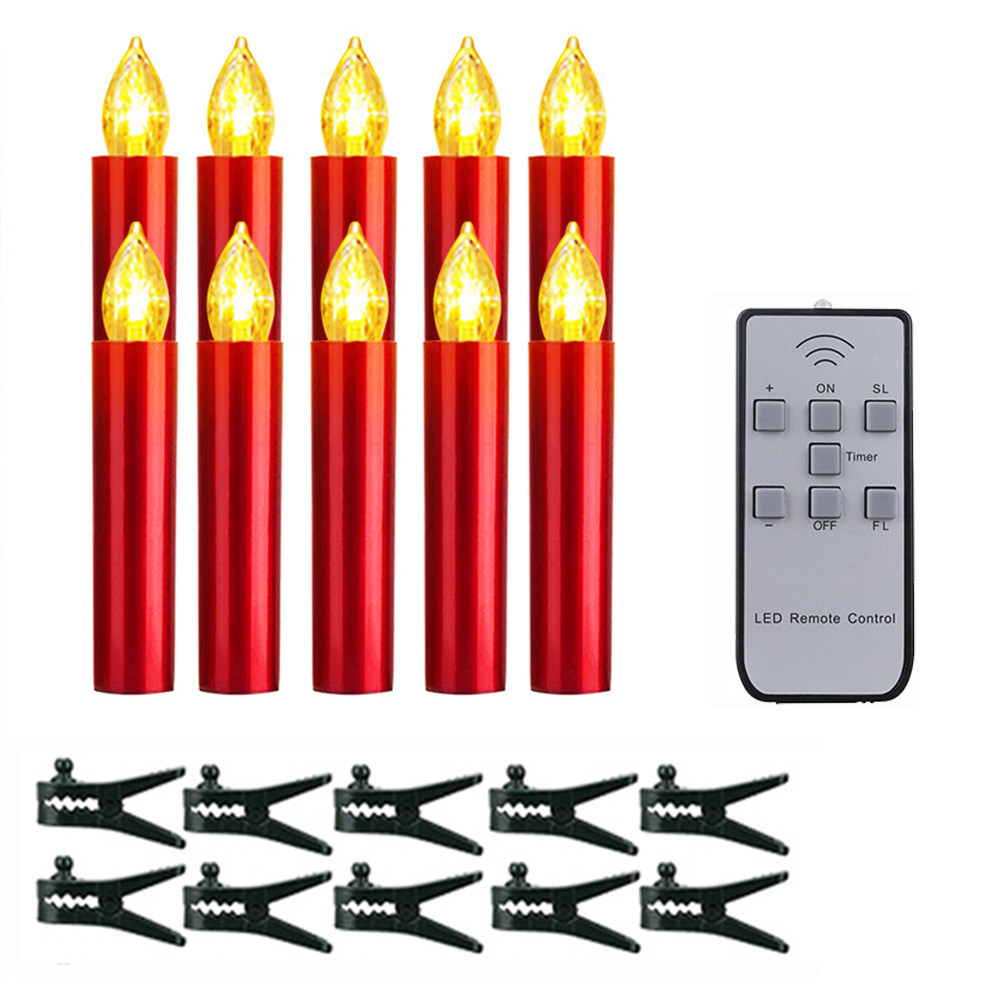 led电子蜡烛灯红色外壳带键定时圣诞树装饰7夹子遥控杆蜡