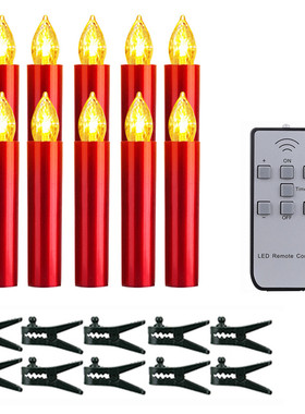 led定时红色外壳带夹子电子蜡烛灯圣诞树装饰7键遥控杆蜡
