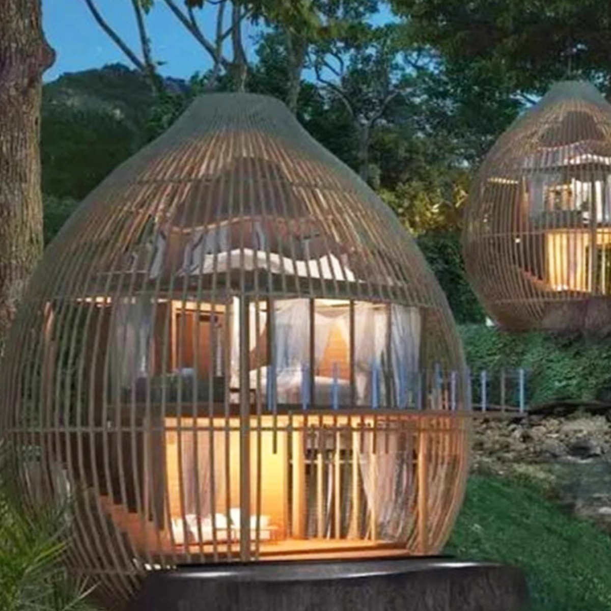 户外酒店帐篷蜂窝款星空篷房景区民宿透明防风移动木质蜗居屋露营