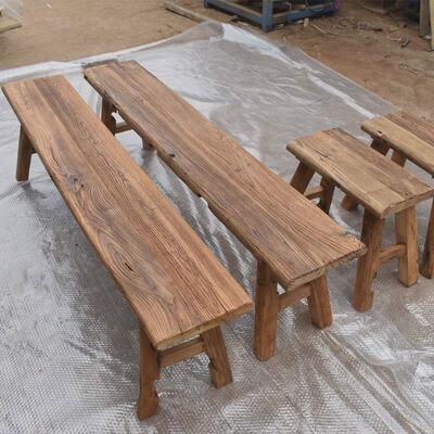 老榆木方桌餐桌茶桌旧门板桌八仙桌实木桌复古风化禅意茶桌长条凳