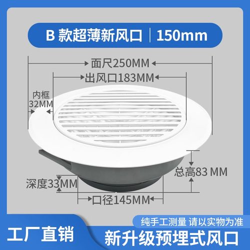 超薄2mm边框圆形新风系统口75排风口嵌入式新风空调abs出风口